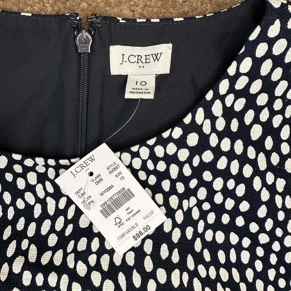 J.Crew Navy Polka Dot Sheath Dress Women 10 Sleeveless Lined NWT Work Office - Picture 7 of 8